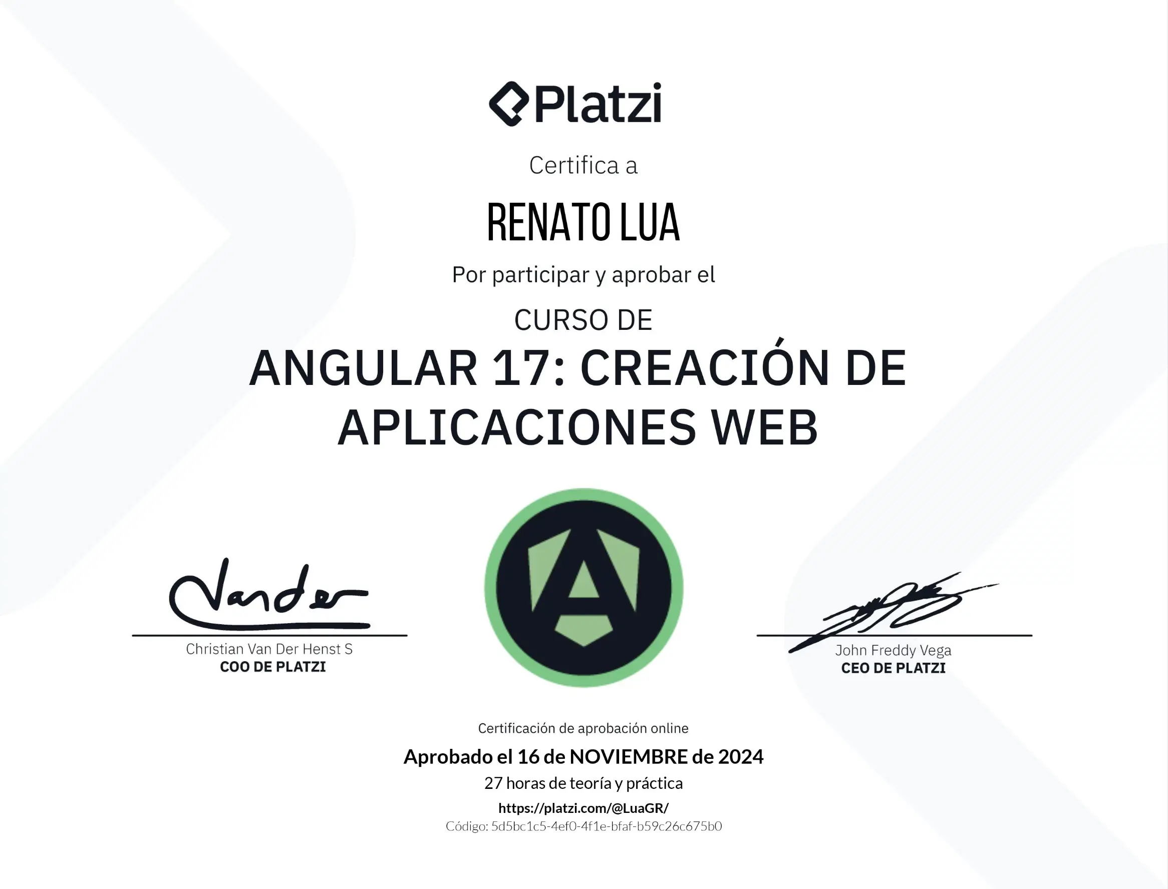 certificado de angular