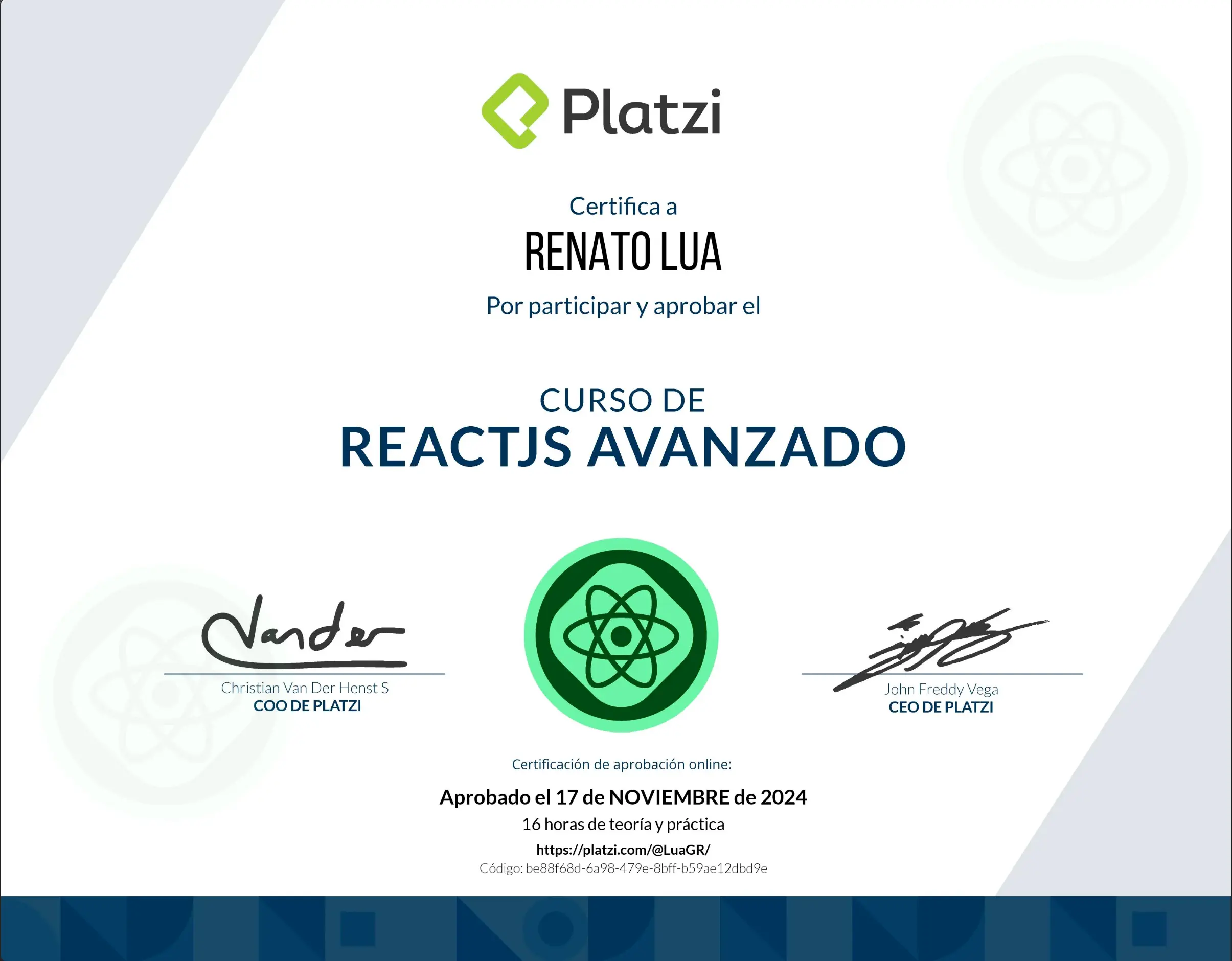 certificado de react